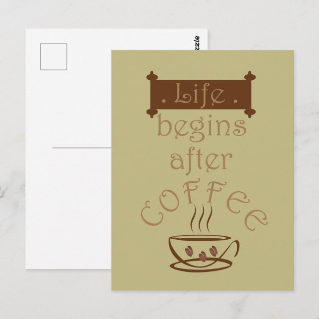 Carte Postale La vie commence après le café, citations drôles (Devant / Derrière)