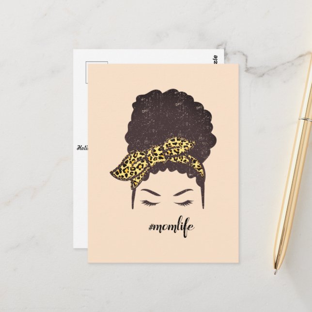 Carte Postale La vie de maman, Chignon afro noir désordonné, Afr (Devant/Arrière en situation)