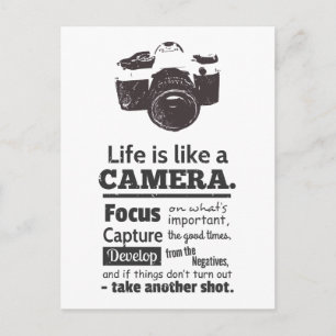 Carte Postale La vie est comme un appareil photo, citation, Blac