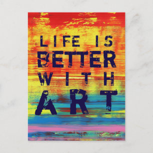 Carte Postale La vie est meilleure avec l'art - Rouge Jaune Abst
