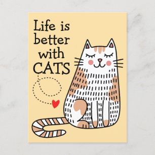 Carte Postale La Vie Est Meilleure Avec Les Chats Doodle