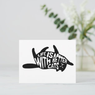 Carte Postale La vie est meilleure avec les chats   Typographie 
