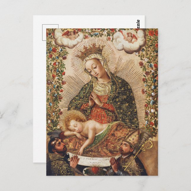 Carte Postale La Vierge à l'honneur de l'enfant Christ à Noël (Devant / Derrière)