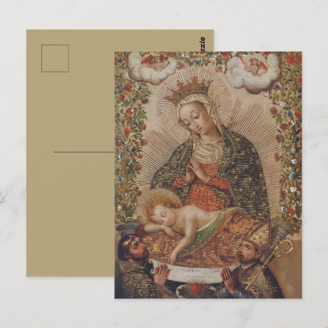 Carte Postale La Vierge adorant le Christ Enfant Noël (Devant / Derrière)