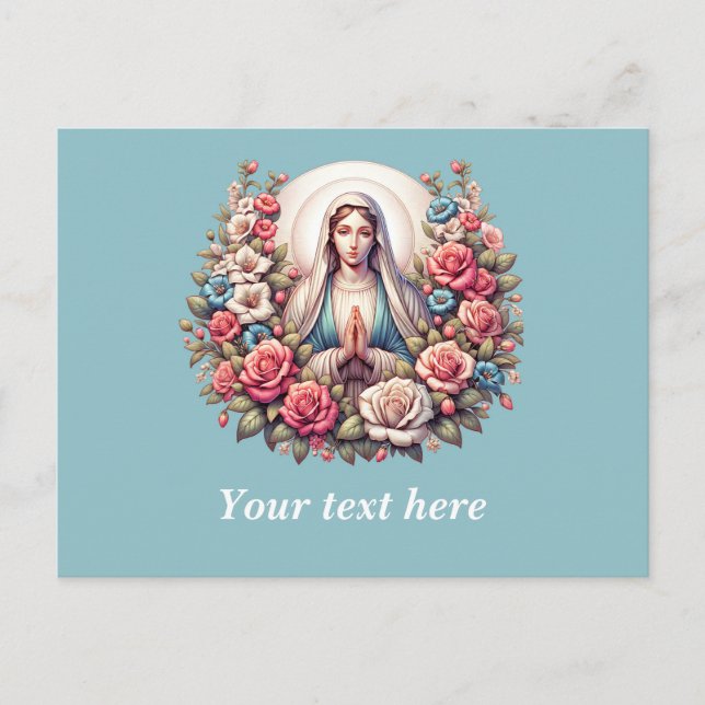 Carte Postale La Vierge Marie priant avec des Roses (Devant)
