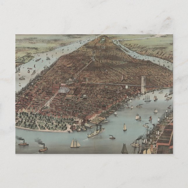 Carte Postale La ville de New York | 1883 (Lithographie couleur) (Devant)