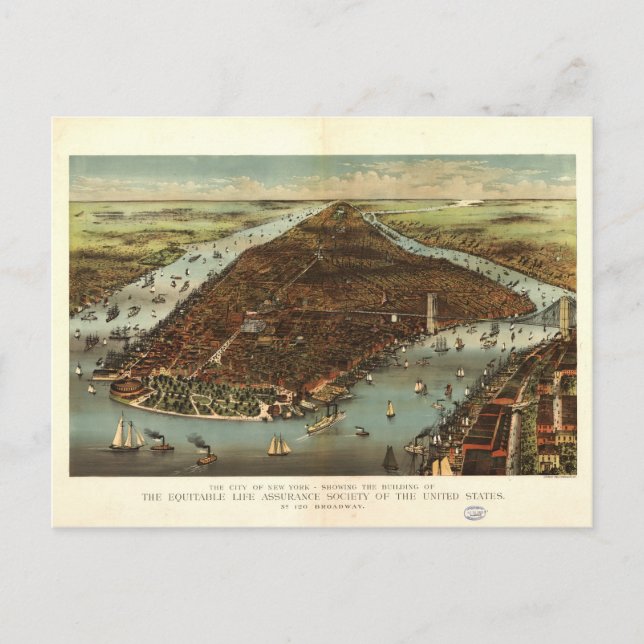 Carte Postale La ville de New York par Currier et Ives (1883) (Devant)