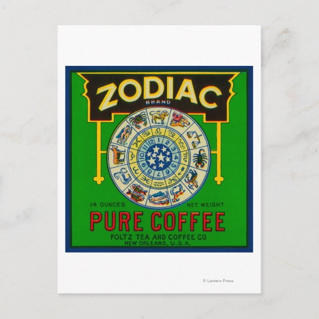 Carte Postale Label café ZodiacNouvelle-Orléans, LA (Devant)