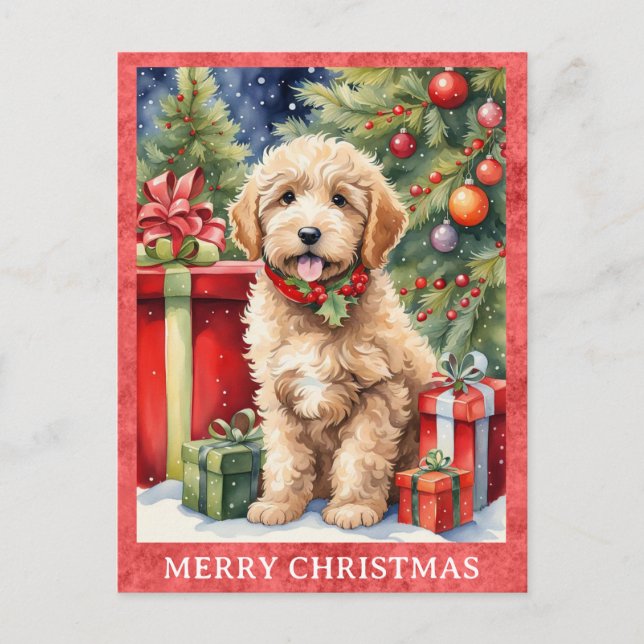 Carte Postale Labradoodé Joyeux Noël mignon Chien chiot (Devant)