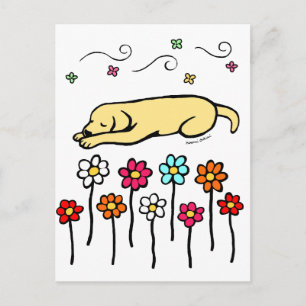 Carte Postale Labrador jaune dormant dans le jardin