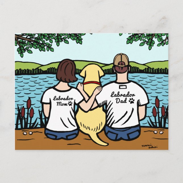 Carte Postale Labrador jaune et maman et papa (Devant)
