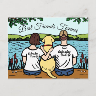 Carte Postale Labrador jaune et maman et papa