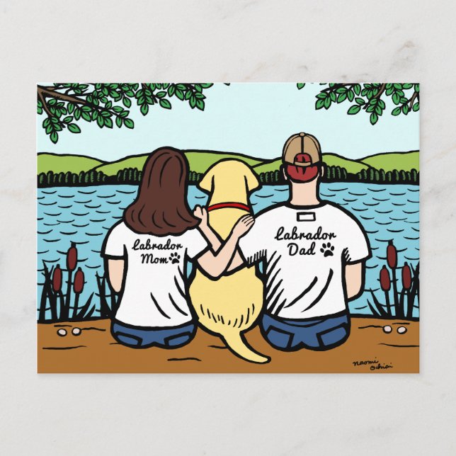 Carte Postale Labrador jaune et maman et papa Long (Devant)