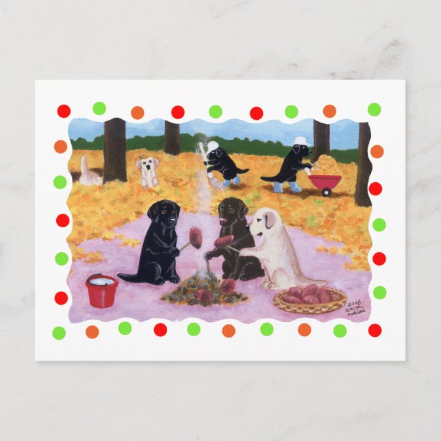 Carte Postale Labradors Automne Fun (point) (Devant)