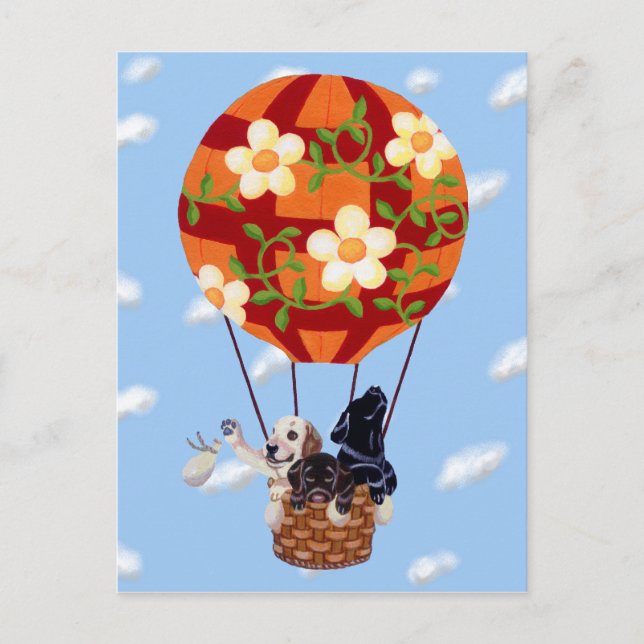 Carte Postale Labradors et peinture à ballon à air chaud (Devant)