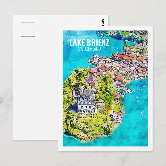 Carte Postale Lac Brienz Suisse Voyage Aquarelle Sketch (Devant / Derrière)