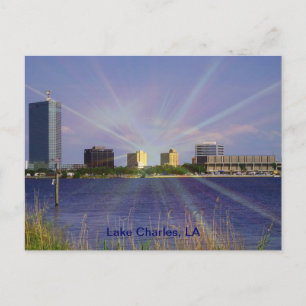 Carte Postale Lac Charles, LA Skyline avec Sunburst