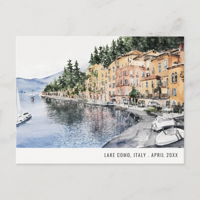 Carte Postale Lac de Côme Nord de l'Italie Aquarelle Voyage Ital (Devant)