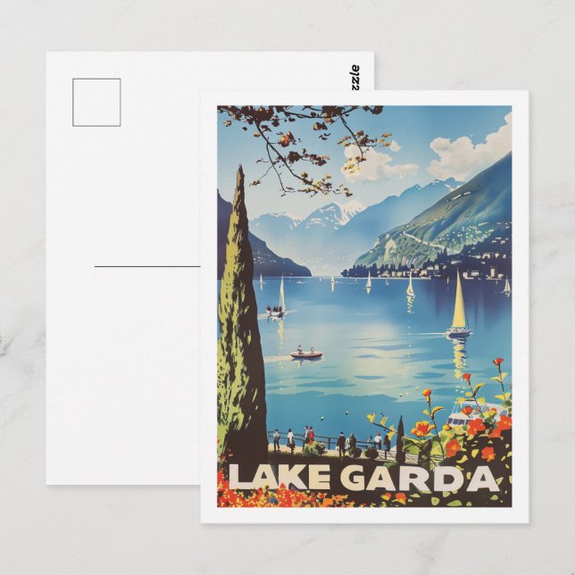 Carte Postale Lac de Garde Italie Vintage célèbre Travel Place (Devant / Derrière)