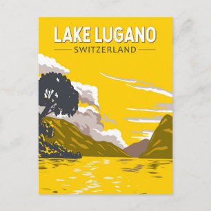 Carte Postale Lac de Lugano Suisse Voyage Art Rétro