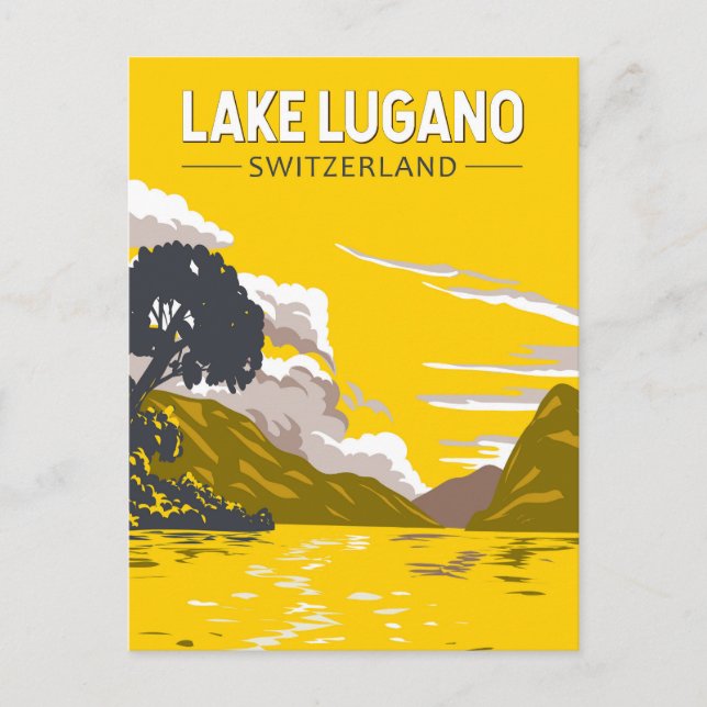 Carte Postale Lac de Lugano Suisse Voyage Art Rétro (Devant)