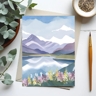 Carte Postale Lac de montagne Paysage aquarelle floral