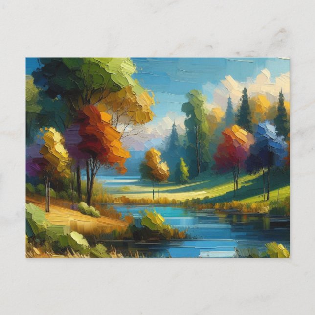 Carte Postale Lac des arbres en paysage, (Devant)
