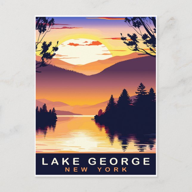 Carte Postale Lac George, NY, Coucher de soleil romantique, Voya (Devant)
