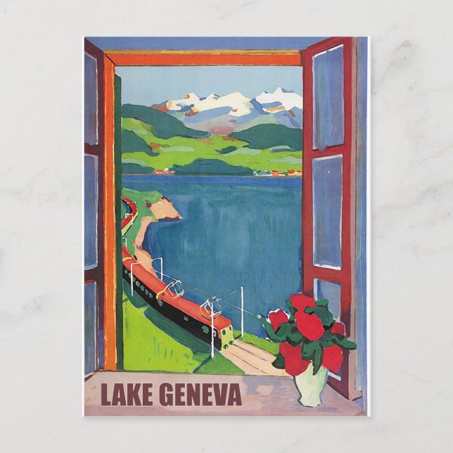 Carte Postale Lac Léman, chemin de fer, vue depuis la fenêtre (Devant)