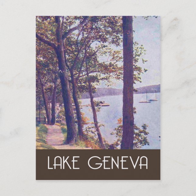 Carte Postale Lac Léman, Wisconsin, style voyage vintage (Devant)