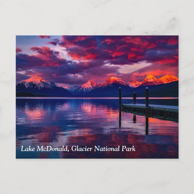 Carte Postale Lac McDonald, ciel de rouge de parc national de (Devant)