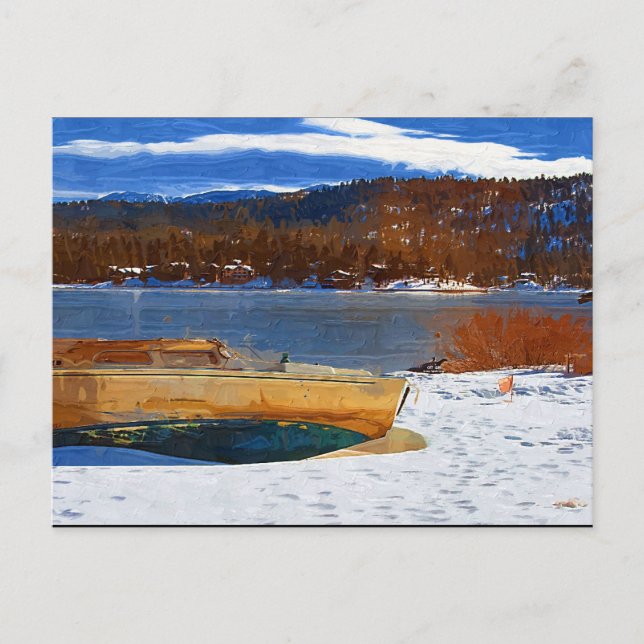 Carte Postale Lac, neige et bateau big Bear (Devant)