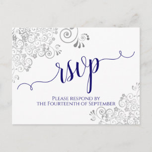 Carte Postale Lacy Calligraphie Marine bleu sur mariage blanc RS