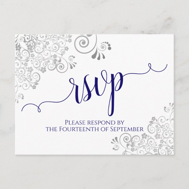 Carte Postale Lacy Calligraphie Marine bleu sur mariage blanc RS (Devant)