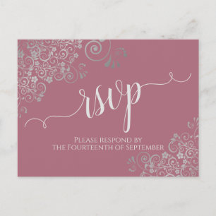 Carte Postale Lacy Silver Calligraphie Dusty Mariage Rose RSVP