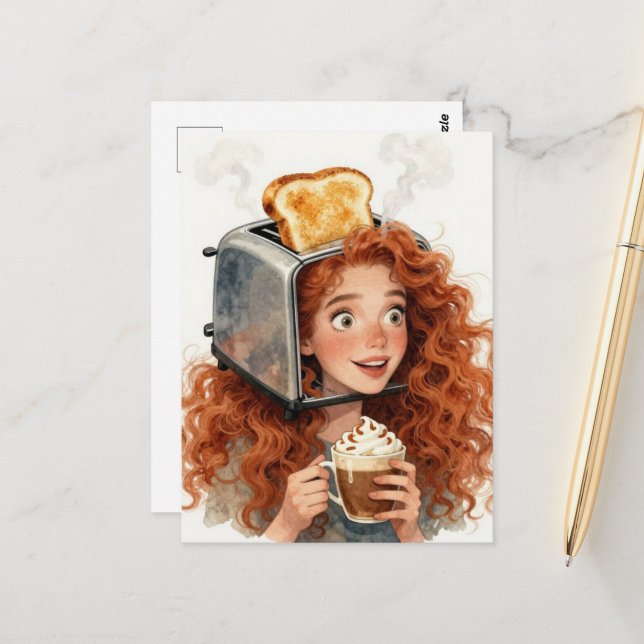 Carte Postale  Lady and A Toaster on her head  (Devant/Arrière en situation)