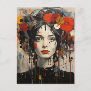 Carte Postale Lady avec des fleurs dans ses cheveux Grunge Beaut