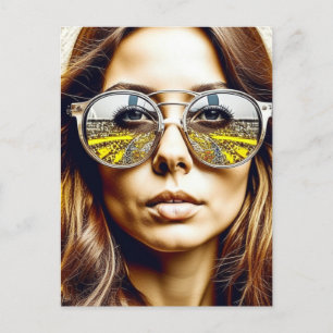 Carte Postale Lady avec réflexion dans ses lunettes de soleil Ai