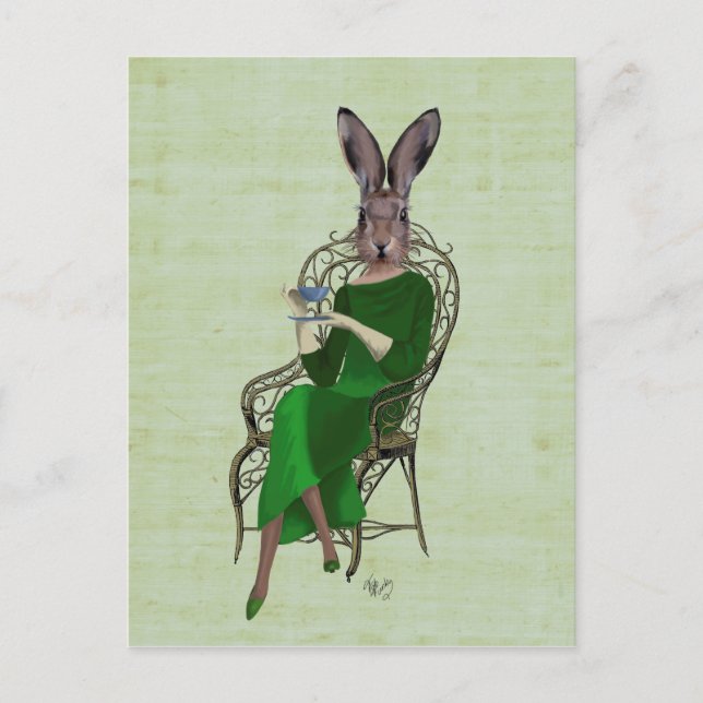 Carte Postale Lady Bella Rabbit Prendre du thé 4 (Devant)