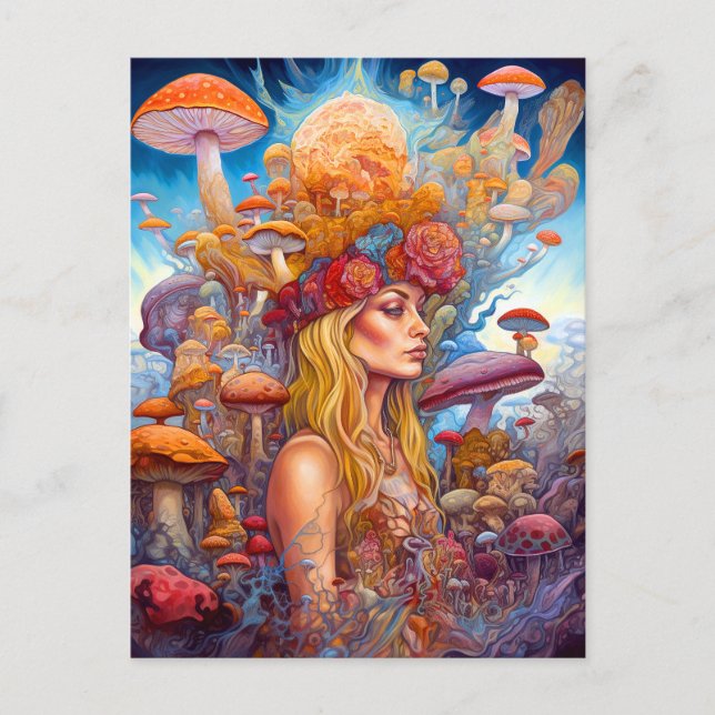 Carte Postale Lady Et Champignons Surreal Imaginaire Art (Devant)