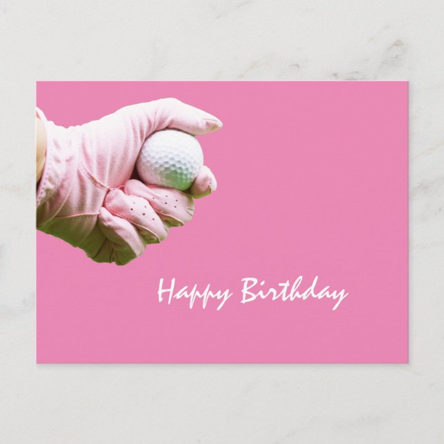 Carte Postale Lady golfeur tenir balle de golf avec gant rose su (Devant)