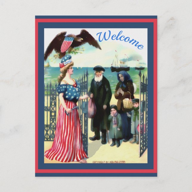 Carte Postale Lady Liberty Accueillir les immigrants altérés vin (Devant)