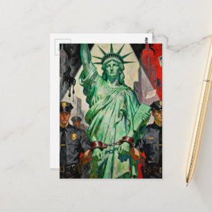 Carte Postale lady liberty manifestant arrêtée par la police sur