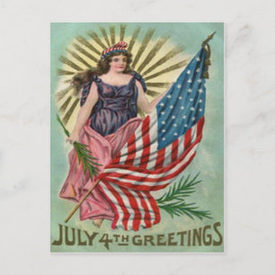 Carte Postale Lady Liberty Stars & Stripes 4 juillet Vintage