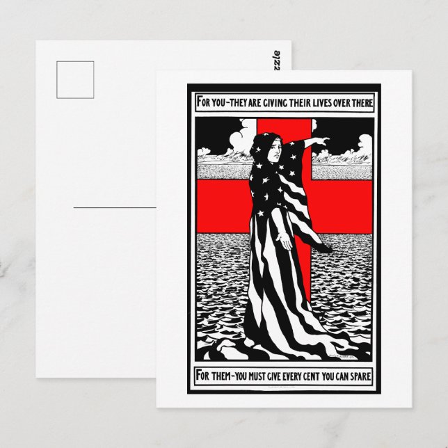 Carte Postale Lady Liberty WWI Poster patriotique américain 1918 (Devant / Derrière)