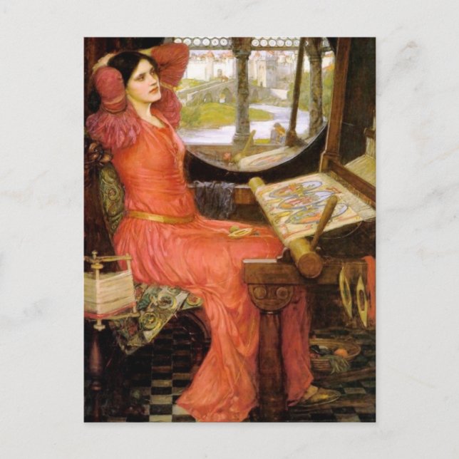 Carte Postale Lady of Shalott assise à son bureau (Devant)