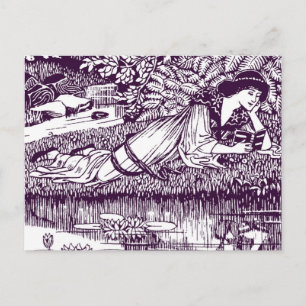 Carte Postale Lady Reading à côté d'un étang