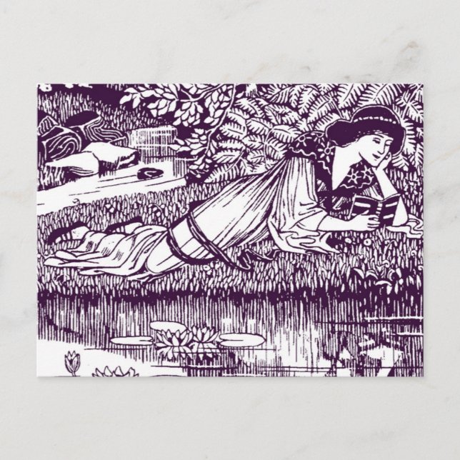 Carte Postale Lady Reading à côté d'un étang (Devant)