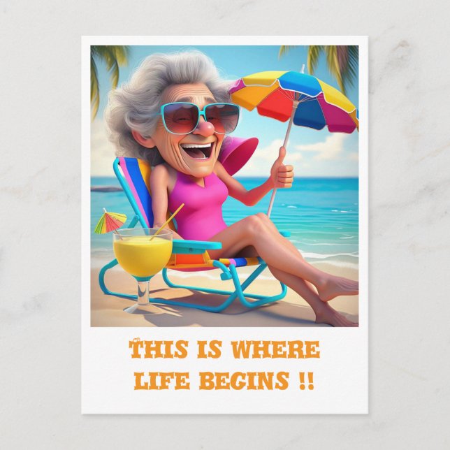 CARTE POSTALE " LADY RETIRED AT THE BEACH " (Devant)