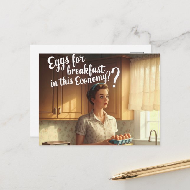 Carte Postale Lady Retro Oeufs De Cuisine Pour Petit Déjeuner Éc (Devant/Arrière en situation)